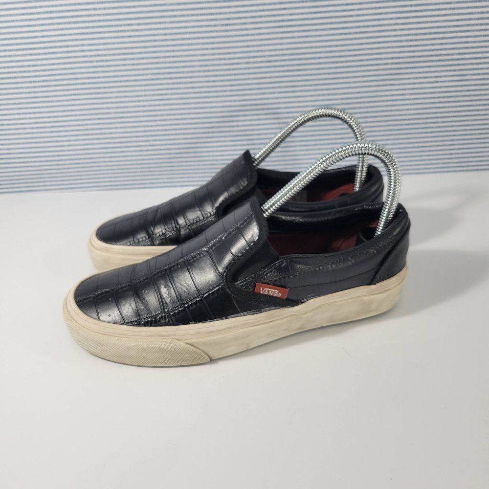Vans Black Croc Embossed Leather Slip Ons Unisex Women's Size 6, Men's Size 4.5 - Picture 3 of 11